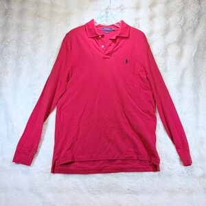 Polo Ralph Lauren Mens Classic Fit Long Sleeve Polo Shirt Red Large L Cotton